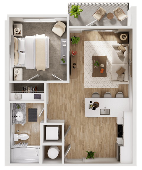 Floor plan for 1 bed, 1 bath, 561 sqft